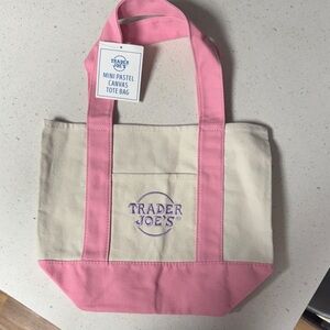 Trader Joe's Pink and Cream Canvas Tote Bag